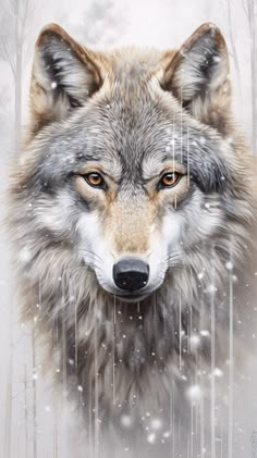 a painting of a wolf in the snow