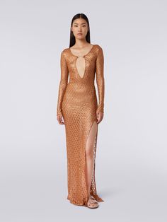 Long lace-effect dress with V neckline and appliqués: let yourself be captivated by the new Missoni Beachwear collection. Shop online! Luxury Maxi Dress For Party Season, Glamorous Lace Maxi Dress, Sheer Dress For Gala, Glamorous Embellished Lace Dress For Gala, Luxury Maxi Length Dresses For Party Season, Glamorous Lace Maxi Length Gown, Lace Gala Dress, Long Lace Dress For Gala, Embellished Sequin Lace Dress