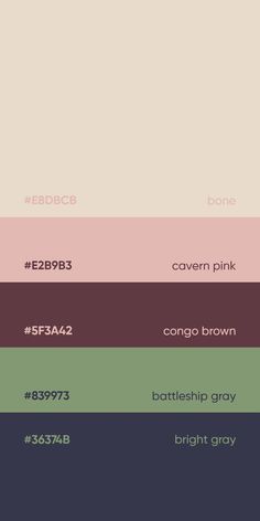 the color scheme for different shades of pink, green, and brown is shown in this image