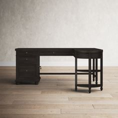 an office desk with two drawers and a chair in front of it on a hard wood floor