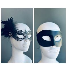 These masks take inspiration from the enchanting Venetian tradition, adding a touch of timeless charm to your attire. Whether you're attending a grand masquerade ball, a themed gala, or simply seeking to add a touch of elegance to your evening, this mask set ensures you and your partner will be the center of attention.


Age Group/Gender - Adult/Unisex

Size/Type - One size fits all adults

Mask Color - Black

Mask Material - Men's: Polyresin, Women's: Laser cut metal
Women's Brooch Embellishmen Adjustable Masquerade Mask For Costume Party, Adjustable Masquerade Mask Costume Accessories, Black Formal Eye Mask Masquerade, Black Formal Eye Mask, Formal Black Eye Mask, Elegant Black Formal Mask, Elegant Black Mask For Costume Party, Black Formal Masquerade Mask For Halloween, Elegant Black Masks And Prosthetics For Evening