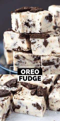 oreo fudge dessert bars stacked on top of each other