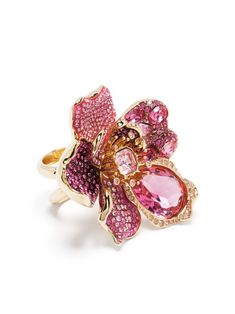 Swarovski crystal-embellished Flower Ring - Farfetch Rose Shaped Ring, Pink Flower Rings, Luxury Pink Flower Ring For Formal Occasions, Luxury Pink Flower Ring For Formal Events, Formal Pink Flower Ring, Pink Flower-shaped Evening Jewelry, Elegant Pink Flower Ring For Party, Elegant Pink Jeweled Rings, Elegant Flower Embellished Jewelry