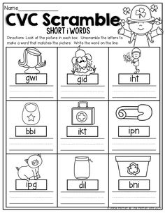 the cvc scramble worksheet for short i words with pictures and letters on it