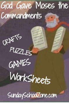 a cartoon character holding two large pieces of paper with the text free moses printables crafts games worksheets