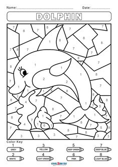 the color by number coloring page for dolphins