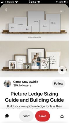 some pictures and frames on a shelf with the caption's above them that says,