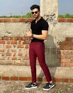 Maroon Pants Outfit, Red Pants Outfit, Dark Red Maroon, Maroon Pants, Pants Outfit Men, Red Jeans