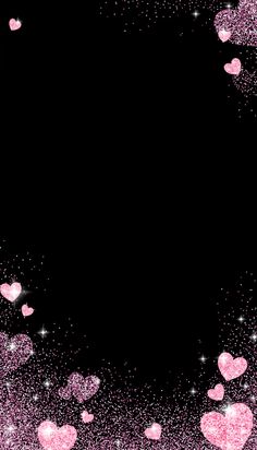 a black background with pink hearts and sparkles in the shape of heart shapes on it