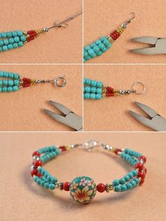 Этнический браслет из бисера ручной работы с бирюзовыми бусами - Henry Craft Jewels Multiple Strand Bracelet, Beaded Bracelets Tutorial, Turquoise Bead Bracelet, Beaded Bracelet Patterns, Beaded Bracelets Diy, Diy Schmuck, Bracelet Tutorial