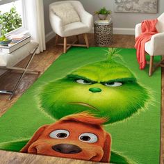 an area rug with the grin face on it