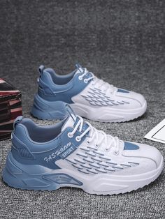 Blue and White     Letter Chunky Sneakers    Men Shoes Blue Shoes Men, Cute Sneakers, Men Sneakers, Chunky Sneakers, Shoes Men, Blue Shoes, White Sneakers, Hoka Running Shoes, Air Max Sneakers