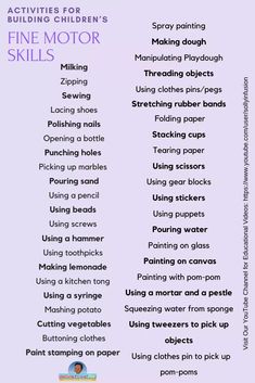 a list of fine motor skills for kids to use in their art projects and crafts