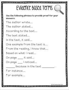 the evidence for an evidence based text reading task is shown in this worksheet