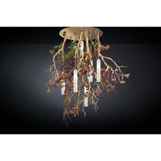 a chandelier with branches hanging from it's sides and three lights on each side