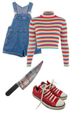 two pairs of shoes, one red and one blue with an open - back sweater