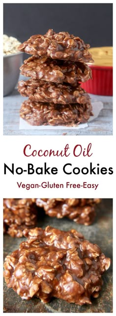 coconut oil no - bake cookies stacked on top of each other