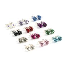 Claires Women's 5MM Multicolor Crystal Stud Earrings Set is a beautiful addition to your jewelry. Have a finishing touch for every occasion. This 12-pack includes 1 pair each of 5mm round faux crystal gemstones in clear, light pink, teal, gray, dark pink, green, black, red, fuchsia, holographic, light purple and blue, all with a matching finish. Post back on studs is easy to manage. Accessorize after hair styling product has dried to preserve the finish of your earrings. Size: One Size.  Color: Patriotic Earrings, Lavender Earrings, Cubic Zirconia Hoop Earrings, Huggie Earrings Silver, Initial Earrings, Silver Jewelry Earrings, Butterfly Earrings Stud, Round Stud Earrings, Crystal Stud Earrings