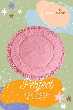 Looking for a hypoallergenic play mat for your child's room? The MINICAMP Kids Playmat with Ruffles in Rose is made from 100% cotton and features a gorgeous frill trim. This round play mat is perfect for use as a baby gym mat, kids floor rug, or teepee play mat. Soft and safe, it's padded with OEKO-TEX certified polystyrene wadding. Ideal for nurseries, playrooms, and living rooms, it complements boho decor perfectly. Handmade in Lithuania, it makes a thoughtful gift. Gym Mats, Play Mats