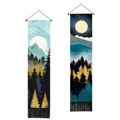 PRICES MAY VARY. 【High-quality Materials】 - Our tapestries are made of cotton and linen, the fabric is comfortable, soft, durable, and there is no need to worry about fading. Tapestry size: 12.8 in*51.2 in. 【Unique Design】 - The tapestry contains elements such as mountains, forests, rivers, sun and moon, stars, etc. The bright color matching makes your home more unique, with tassels at the bottom, making the overall look more elegant. 【Widely Used】 - You can hang it in your bedroom, living room, Mountain Tapestry, Tree Tapestry, Tree Sunset, Mountain Forest, Sky Nature, Starry Night Sky, Bedroom Green, Green Mountain, Tapestry Wall