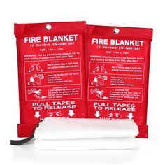 two fire blanket bags with instructions on them