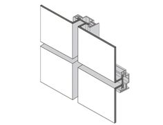 the side view of an aluminum cladding wall with two glass panels on each side