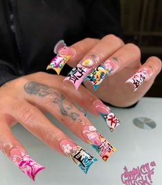 90s Inspired Nails Acrylic, Nail Tech Accessories, Nail Birthday Ideas, Tokidoki Nails, Nail Tech Vision Board, Nails Junk, Med Nails, Harajuku Nails, Rings Drawing