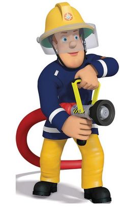 a cartoon fireman holding a pair of scissors