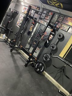 the gym equipment is neatly organized and ready to be used