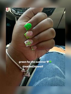 green nails, short nails, acrylic nails, shorties, black girl nails, summer nails, summer nail inspo, nails, green and white nails, nail art, unique nail design, nail tech, white and green nails Nails Acrylic Green Design, Shorties Nails Green, Acrylic Nails Shorties, Lime Green Short Nails, Nails Green And White, White And Green Nails, Green Nails Short, Green And White Nails, Nails Shorties