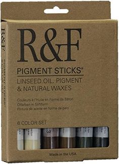 the r & f pigment sticks are packaged in a cardboard box with four different colors