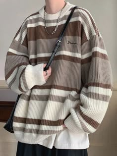 Couple Sweaters, Oversized Striped Sweater, Couples Sweaters, Pull Oversize, Women Sweaters Winter, Sweater Oversize, Winter Sweater, Warm Sweaters, Knitting Women Sweater