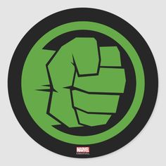 a green and black sticker with the avengers logo