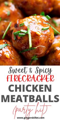 sweet and spicy firecracker chicken meatballs with parsley on top