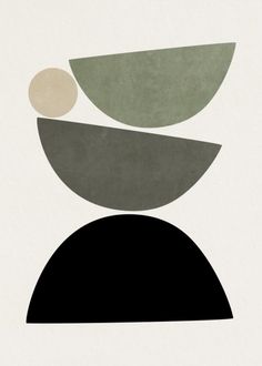 an abstract painting with black, green and white shapes on it's sides in shades of grey