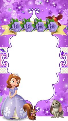 Te invito a mi cumpleaños Sofia Birthday Invitation, Princess Sofia Invitations, Princess Sofia Birthday Party Ideas, Sofia The First Cartoon, Princess Sofia Birthday, Barbie Birthday Invitations, Princess Frame, Princess Sofia Party, Frame With Flowers