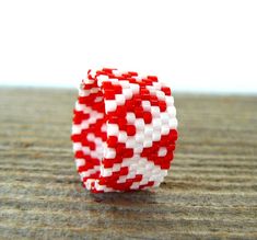 Red and White Ring, Tribal Pattern Beaded Ring, Native American Inspired Bead Band, Southwestern Jew Handmade Southwestern White Rings, Red Beaded Rings Perfect As Gifts, White Bohemian Beaded Rings, Handmade White Southwestern Rings, Red Beaded Rings As Gift, Red Beaded Rings For Gifts, Adjustable Southwestern Style Red Rings, Handmade Southwestern Red Ring, Adjustable Southwestern Red Rings