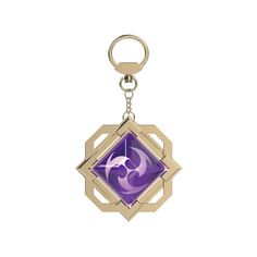 a purple and gold keychain with an abstract design