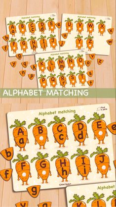 an alphabet matching game with carrots and letters