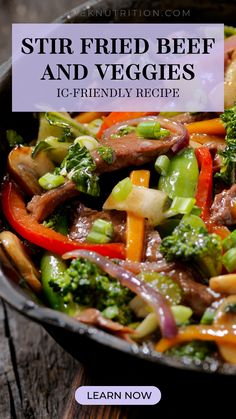 stir fried beef and veggies in a skillet with the title overlay