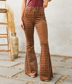 KanCan Ultra High Rise Corduroy Super Flare Pant - Brown 22/34, Women's Connie Ultra high rise Stretch fabric Slightly fitted through the hip and thigh 25 super flared bottom opening Raw hem detail. 97% Cotton 3% Spandex. Machine wash cold inside out with like colors. Do not bleach. Tumble dry low. Low iron as needed.. WOMEN'S BOTTOMS SIZE CONVERSION CHART Waist (size) 22 23 24 25 26 27 28 29 30 31 32 33 34 36 38 Juniors - 00 0 1 3 5 7 9 11 13 15 - - - - US - - 00 0 2 4 6 8 10 12 14 16 18 20 22 Cheap High Waist Flare Jeans For Fall, Affordable High Rise Casual Flares, Cheap Trendy Women's Flare Jeans, Cheap Casual High Rise Flares, Cheap Mid-rise Flares For Fall, Cheap Trendy Wide Leg Flares, 2022 Jeans Trends Women Fall, Affordable Western Style Bottoms With Pockets, Trendy Luxury Cropped Jeans For Fall