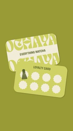 two green and white business cards with the words everything matcha on each one side