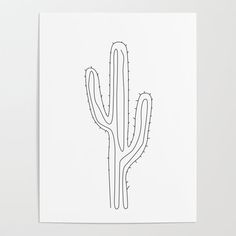 a black and white drawing of a cactus on a sheet of paper with the outline of a plant