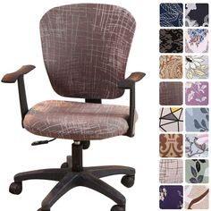 an office chair with various patterns and colors