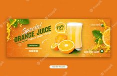 an orange juice advertise banner with fruit and leaves