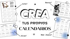 a calendar with the words crea written in spanish and pictures of people on it