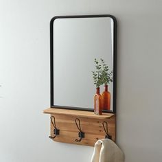 SoHo Industrial Wall Mirror - D&J Farmhouse Collections Entrance Mirror, Farmhouse Wall Mirrors, Mirror Shelf, Wall Mirrors Entryway, Coat Storage, Wall Mirror With Shelf, Entryway Mirror, Entryway Wall, Hanging Wall Mirror