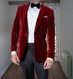 This is a Classy Tuxedo jacket  by GoldenfashionStore /crafted from high quality fabric and imported materials. Our products are handcrafted by experienced tailors who make sure the that the stitching is precise, lining is proper and the overall product is sturdy enough to not go out of shape for more than a few years. Also all our products have extra margins in their length, sleeves, sides so it's easily alterable if your size changes after some time. To see more available colours and designs i Red Velvet Wedding, Velvet Tuxedo Jacket, Red Velvet Jacket, Luxury Coat, Prom For Guys, Christmas Jacket, Velvet Tuxedo, Velvet Wedding, Men Blazer