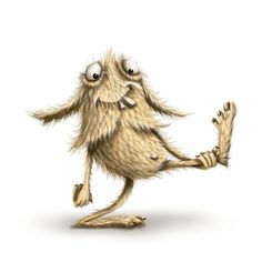 an illustration of a furry creature with big eyes and hands in the air, making a funny face