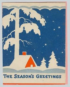 the season's greetings card features a house and trees